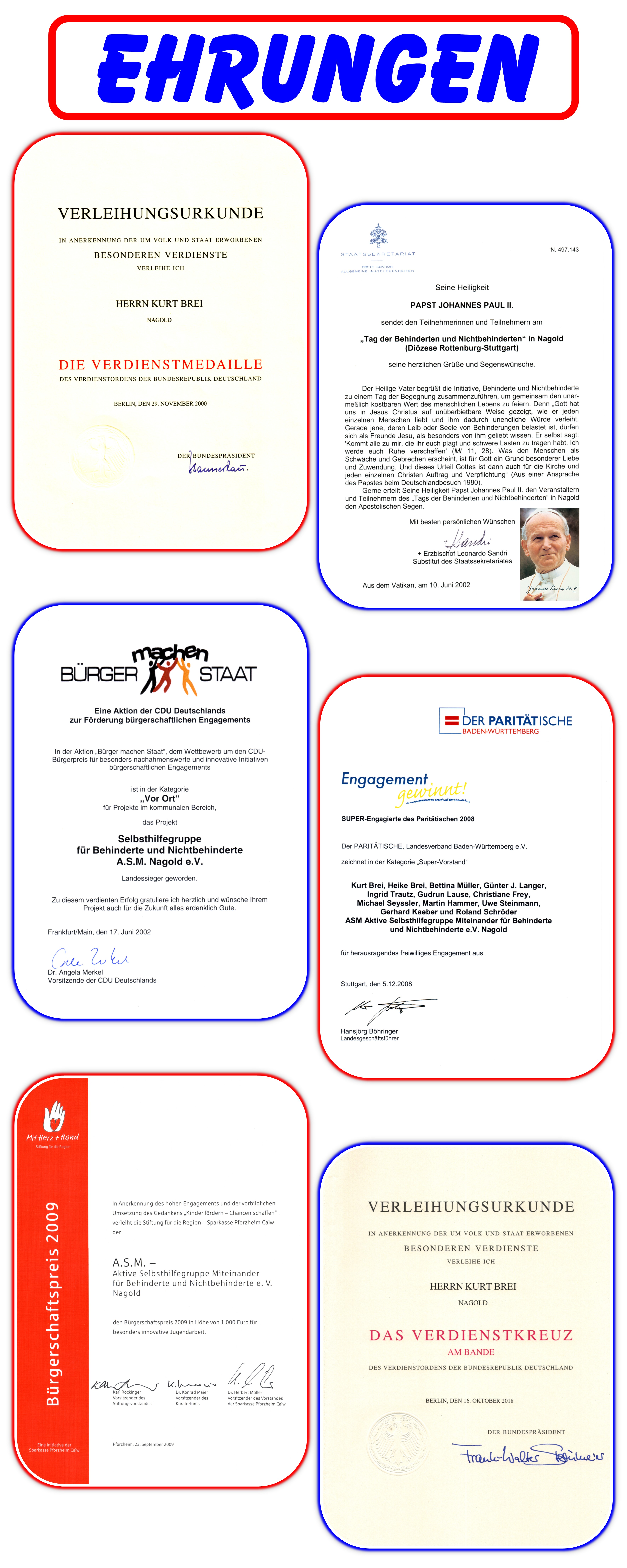 12. �bersicht einiger Auszeichnungen f�r die A.S.M.